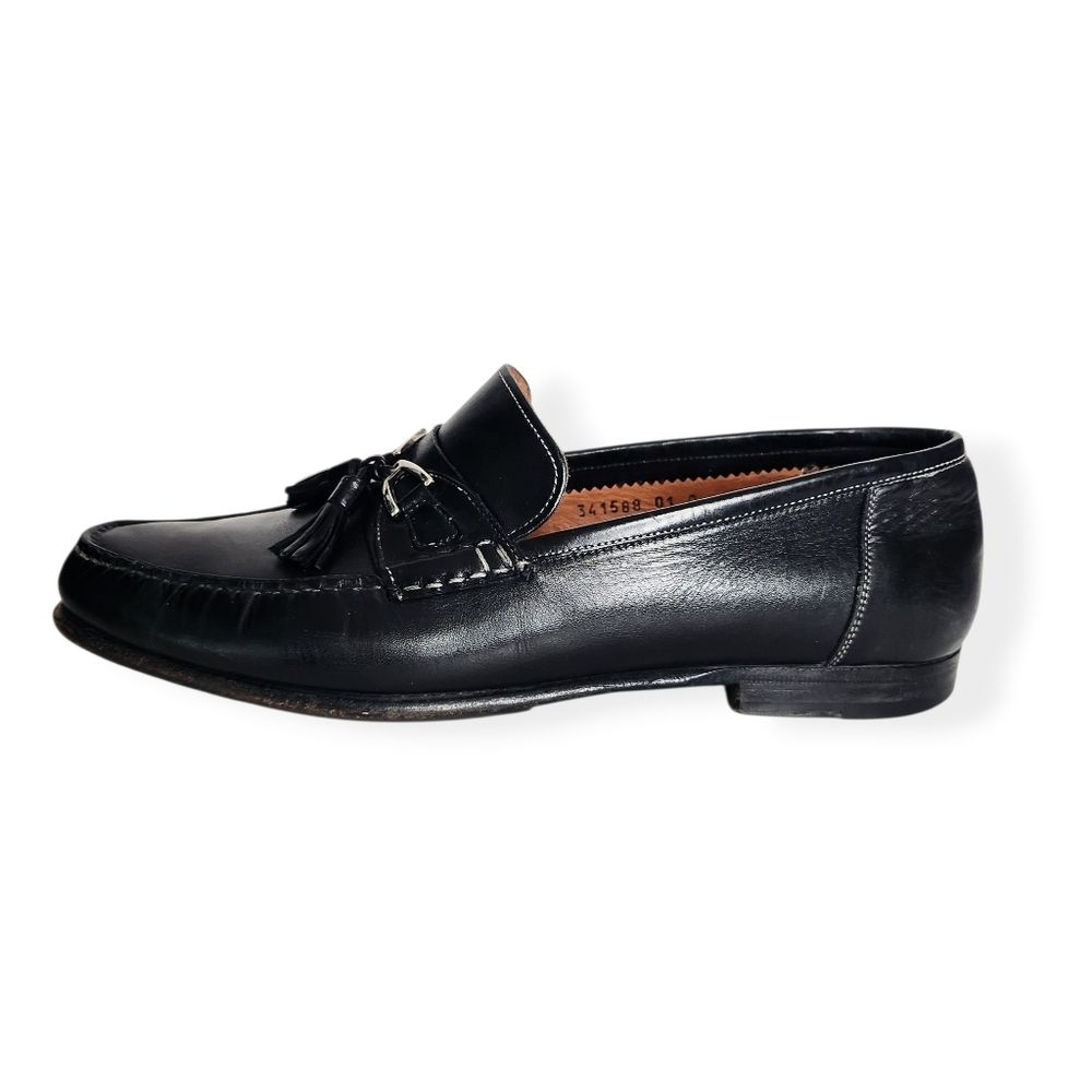 Santoni Men's Black Leather Slip On Loafers with Tassels Size 9.5 Made in Italy - Picture 2 of 9